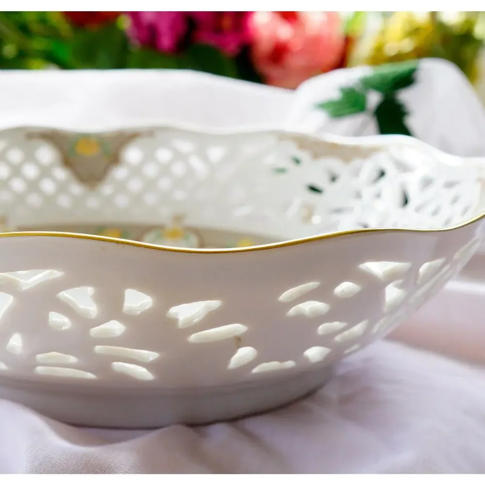 Vintage Oscar De La Renta Jonquil Floral Reticulated Serving Bowl West Germany